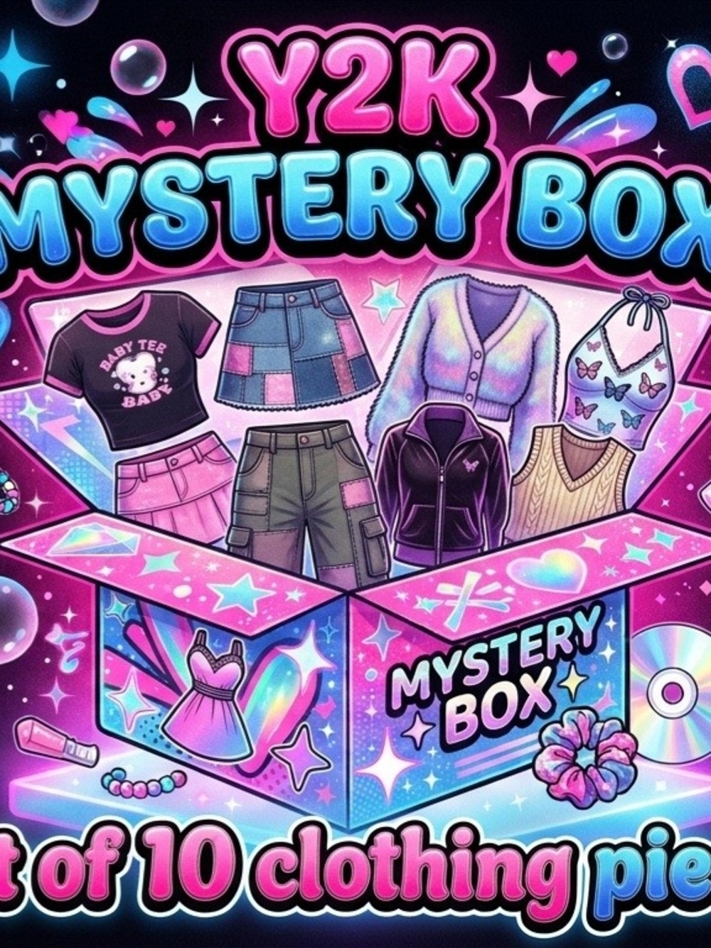 Y2K Mystery Box Mix Of Dresses Tops Acssesories 10 Pieces